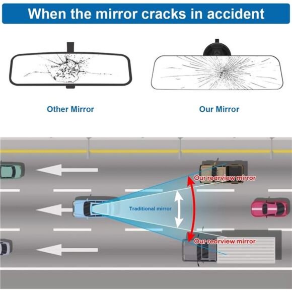 Car Rear View Mirror with Suction Cup, Anti Glare Wide Angle HD Auto Rearview - Picture 5 of 7
